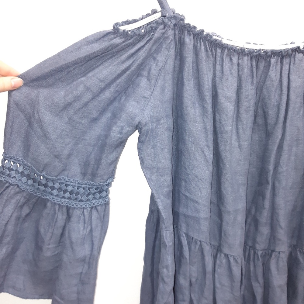 Nais Dusty Blue Cold Shoulder Linen Top Small